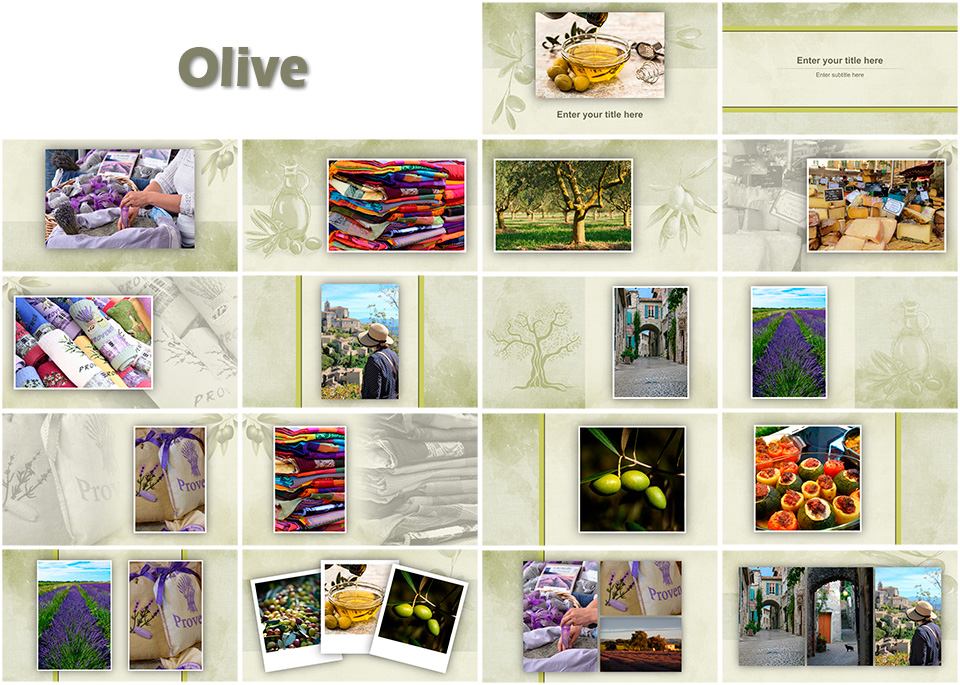 Configurations des 18 styles du thème Olive